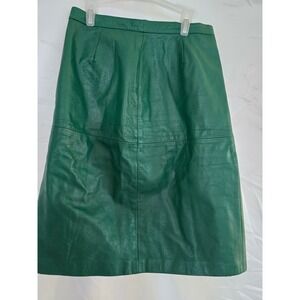 Vintage AVON Fashions Green Leather A Line‎ Skirt Size 3 4 Knee Length Side Slit
